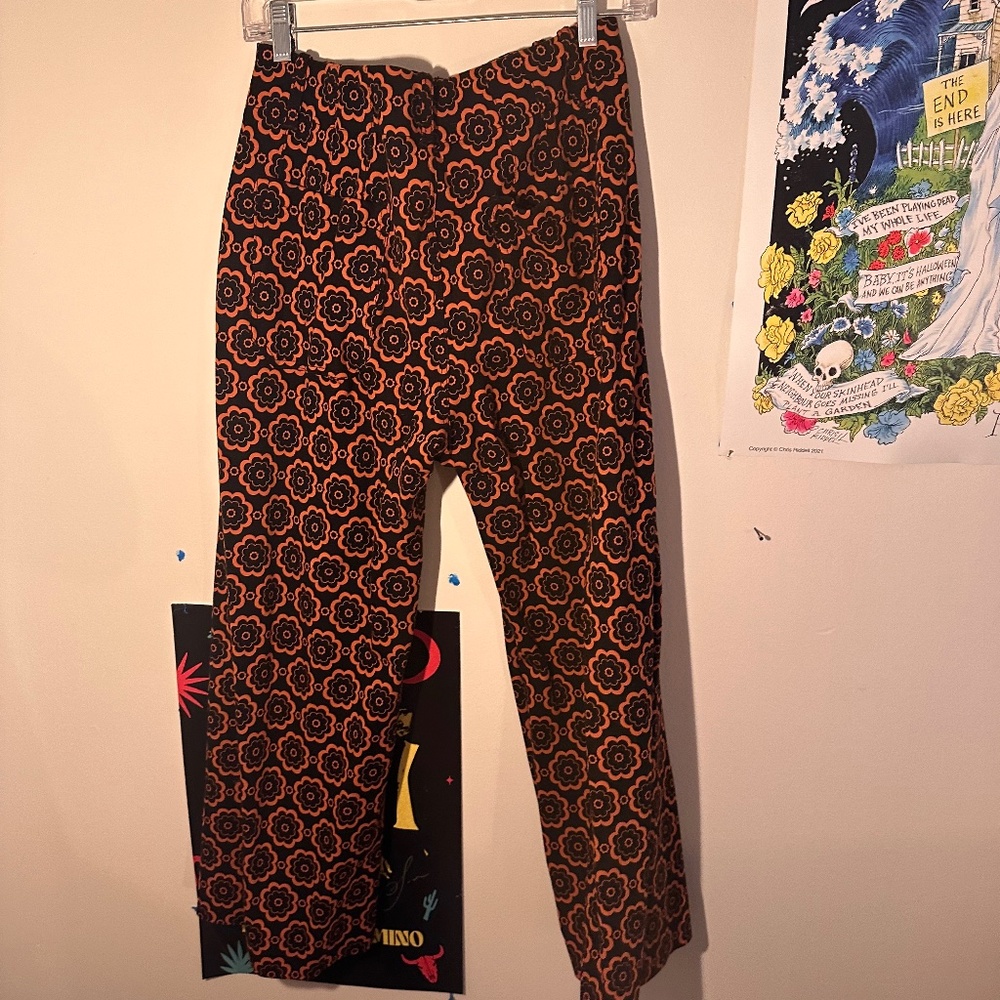 Anthropologie Black and Orange Wide Leg Pants